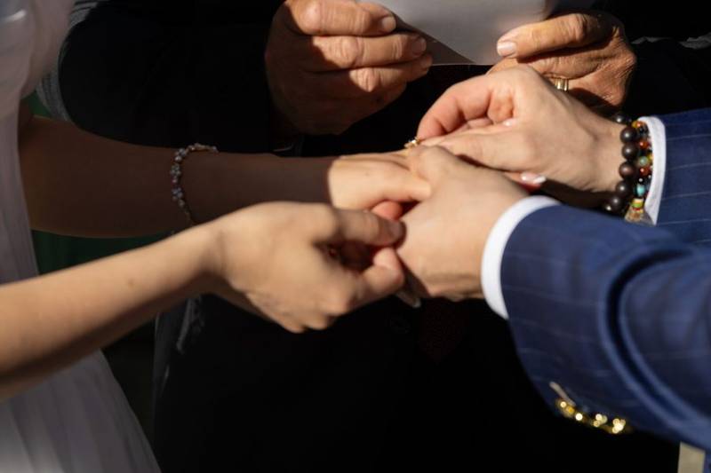 Close-up of the ring exchange during the ceremony